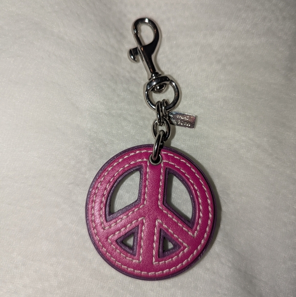 Coach Peace Symbol Metallic Bag Charm Pink and Teal EUC - Picture 2 of 3